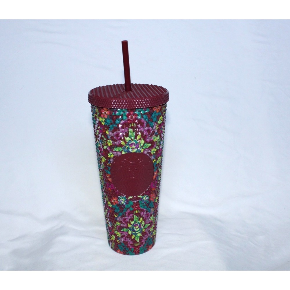 NEW Starbucks 2025 Fall Floral Bling 24oz Venti Cold Cup Tumbler Maroon Purple